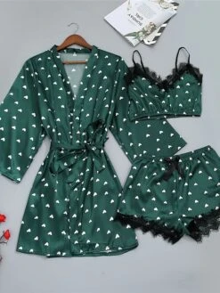 Women's Satin Heart Print Lace PJ Sets 3 Pcs Bathrobe Cami Top And Bow Tie Front Shorts Casual Comfort Soft Home Daily Bed Polyester Breathable Summer Fall White Wine 14 Women's Satin Heart Print Lace PJ Sets 3 Pcs Bathrobe Cami Top And Bow Tie Front Shorts Casual Comfort Soft Home Daily Bed Polyester Breathable Summer Fall White Wine -Ladies Pajamas Store yolvym1688111256207