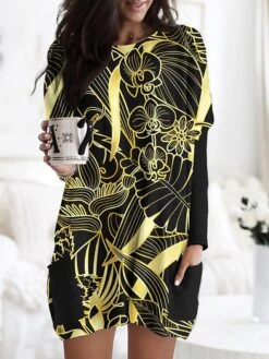 Women's Nightgown Heart Stripe Fashion Comfort Home Daily Polyester Crew Neck Long Sleeve Pocket Fall Winter Black White -Ladies Pajamas Store ypiivu1694072618173