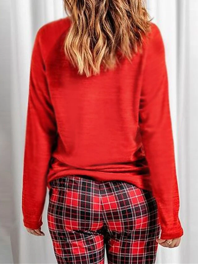 Women's Christmas Pajamas Top Letter Geometic Simple Casual Comfort Home Christmas Daily Polyester Breathable Gift Crew Neck Long Sleeve T Shirt Tee Fall Winter Black Red 4 Women's Christmas Pajamas Top Letter Geometic Simple Casual Comfort Home Christmas Daily Polyester Breathable Gift Crew Neck Long Sleeve T Shirt Tee Fall Winter Black Red - Image 2