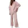 Women's Loungewear Nighty Sets 2 Pieces Pure Color Fashion Comfort Soft Home Going Out Airport Knit Warm Stand Collar Long Sleeve Sweater Pant Fall Winter Pink Blue