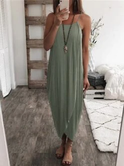 Women's Nightgown Sleep Shirt Dress Pure Color Simple Casual Soft Home Daily Bed Acrylic Breathable Straps Sleeveless Dress Backless Summer Spring Black White -Ladies Pajamas Store ysjhsa1681109576796