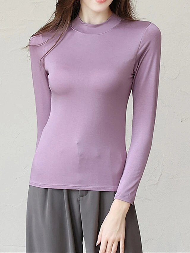 Women's Pajama Top With Chest Pads Loungewear Top Pure Color Fashion Casual Comfort Home Daily Bed Modal Breathable Crew Neck Long Sleeve Fall Winter Black White 4 Women's Pajama Top With Chest Pads Loungewear Top Pure Color Fashion Casual Comfort Home Daily Bed Modal Breathable Crew Neck Long Sleeve Fall Winter Black White - Image 2