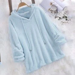 Women's Plus Size Loungewear Top Pure Color Warm Simple Plush Home Daily Vacation Fleece Hoodie Long Sleeve Fall Winter Black White -Ladies Pajamas Store yuebir1639993740253
