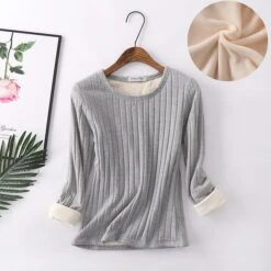 Thermal Shirts For Women Warm Long Sleeve Winter Fleece Tops Pure Color Thermal Undershirt For Women
