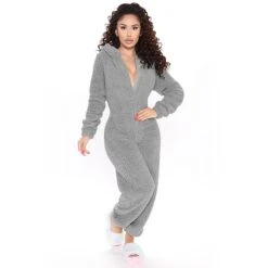 Women's Flannel Onesies Pajama For Adult Jumpsuits Nighty Pure Color Simple Comfort Party Home ChristmasWarm Gift Hoodie Long Sleeve Fall Winter Black