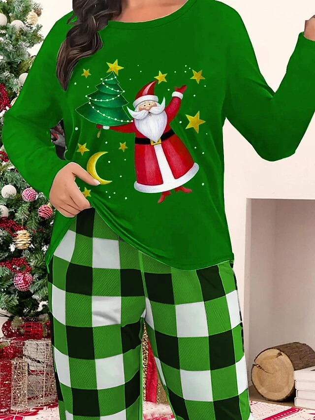 Women's Christmas Pajamas Top Star Santa Claus Warm Soft Christmas Spandex Fall Winter Black Red 4 Women's Christmas Pajamas Top Star Santa Claus Warm Soft Christmas Spandex Fall Winter Black Red - Image 2