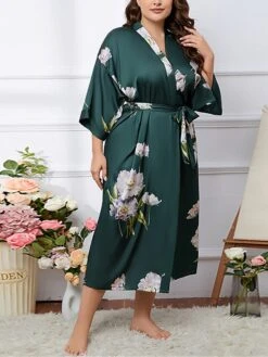 Women's Plus Size Pajamas Bathrobe Animal Flower Simple Casual Comfort Home Bed Polyester Breathable V Wire Long Sleeve Fall Winter 2669 Night Leopard 2669 Peacock Pollen