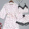 Women's Satin Heart Print Lace PJ Sets 3 Pcs Bathrobe Cami Top And Bow Tie Front Shorts Casual Comfort Soft Home Daily Bed Polyester Breathable Summer Fall White Wine 1 Women's Satin Heart Print Lace PJ Sets 3 Pcs Bathrobe Cami Top And Bow Tie Front Shorts Casual Comfort Soft Home Daily Bed Polyester Breathable Summer Fall White Wine -Ladies Pajamas Store zaemoi1688111256750