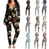 Women's Onesies Jumpsuits Butterfly Flower Funny Soft Party Home Halloween Gift V Wire Long Sleeve Winter Fall Silver Black Black / Buckle / Street / Print -Ladies Pajamas Store zaoocv1632733891597
