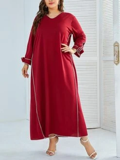 Women's Plus Size Loungewear Nightshirt Dress Stripe Fashion Simple Casual Home Xmas Daily Bed Polyester Breathable V Wire Long Sleeve Spring Fall Red