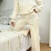 Women's Lounge Sets Pure Color Fashion Comfort Soft Home Daily Going Out Rayon Breathable Crew Neck Long Sleeve Sweater Pant Fall Winter Beige