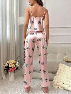 Women's Loungewear Sets 2 Pieces Butterfly Fashion Casual Comfort Street Daily Date Polyester Breathable Straps Sleeveless Pant Fall Winter Pink -Ladies Pajamas Store zbwcex1690443709006