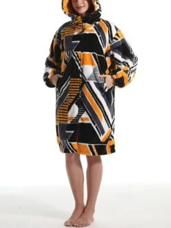 Women's Robe Geometic Plush Casual Comfort Home Daily Bed Flannel Warm Breathable Hoodie Long Sleeve Pocket Fall Winter Orange -Ladies Pajamas Store zcpcsc1695373710985