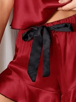 Women's Sexy Lingerie Sets Pure Color Hot Comfort Sweet Home Daily Bed Satin Breathable Straps Sleeveless Strap Top Shorts Backless Elastic Waist Summer Spring Pink Red -Ladies Pajamas Store zcywct1680599074263