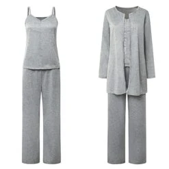 Women's Plus Size Loungewear Sets Nighty 3 Pieces Pure Color Comfort Sweet Home Daily Polyester V Wire Long Sleeve Strap Top Pant Winter Fall Gray -Ladies Pajamas Store zduztu1659438871992