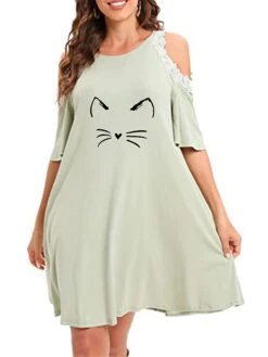 Women's Loungewear Nightgown Nightshirt Dress Cat Casual Comfort Sweet Home Street Daily Polyester Breathable Crew Neck Half Sleeve Hole Summer Spring Black Light Green 13 Women's Loungewear Nightgown Nightshirt Dress Cat Casual Comfort Sweet Home Street Daily Polyester Breathable Crew Neck Half Sleeve Hole Summer Spring Black Light Green -Ladies Pajamas Store zdvmrj1679965741106