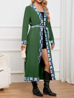 Women's Pajamas Bathrobe Flower Simple Casual Comfort Home Bed Wedding Party Polyester Breathable V Wire Long Sleeve Summer Fall Black Green -Ladies Pajamas Store zdvznv1696232052955