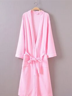 Women's Cotton Robe Pure Color Simple Casual Comfort Home Bed Wedding Party Breathable V Wire Long Sleeve Pocket Fall Winter White Pink -Ladies Pajamas Store zfckzo1694072396667