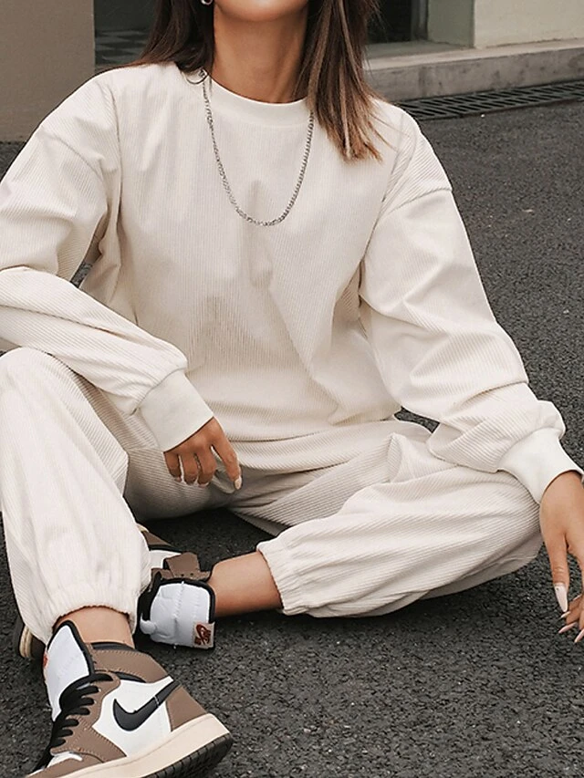 Women's Pajamas Sets Pure Color Warm Fashion Home Vacation Going Out Polyester Warm Breathable Crew Neck Long Sleeve Hoodie Pant Pocket Fall Winter ArmyGreen White 9 Women's Pajamas Sets Pure Color Warm Fashion Home Vacation Going Out Polyester Warm Breathable Crew Neck Long Sleeve Hoodie Pant Pocket Fall Winter ArmyGreen White - Image 7