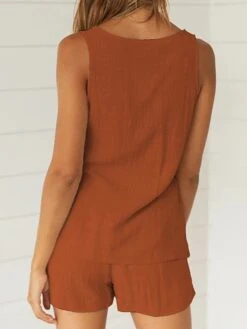 Women's Loungewear Sets Pure Color Fashion Simple Comfort Street Vacation Going Out Cotton Breathable V Wire Sleeveless Shorts Button Pocket Summer Spring Black White -Ladies Pajamas Store zgfrfr1680601041019