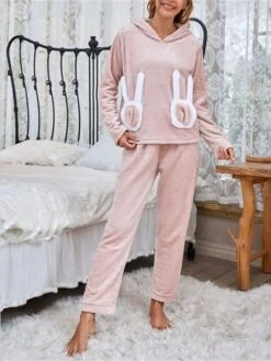 Women's Loungewear Sets 2 Pieces Patchwork Fashion Casual Comfort Street Daily Date Polyester Warm Hoodie Long Sleeve Pant Fall Winter Pink -Ladies Pajamas Store ziaaws1691046334982