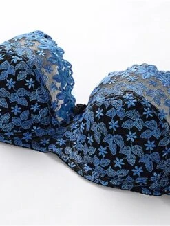 Women's Lace Bras Underwire Bras Fixed Straps Adjustable Full Coverage V Neck Breathable Push Up Pure Color Flower / Floral Hook & Eye Date Casual Daily Nylon Sexy 1PC White Blue / Bras & Bralettes -Ladies Pajamas Store zjawef1640852425710