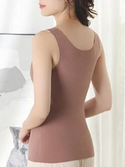 Women's Top Thermal Shirt Pure Color Warm Fashion Simple Home Street Daily Cotton Warm Breathable Straps Sleeveless Fall Winter Bean Paste Color Black -Ladies Pajamas Store zjesgs1694072373667