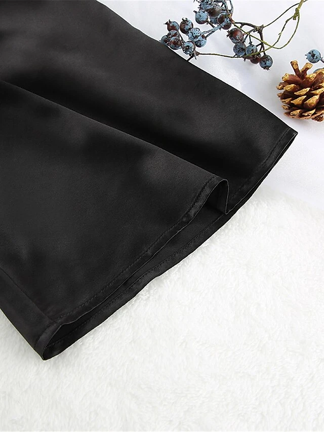 Women's Pajamas Bathrobe Robes Gown Pure Color Simple Casual Comfort Wedding Party Satin Breathable V Wire Long Sleeve Fall Winter Black White 6 Women's Pajamas Bathrobe Robes Gown Pure Color Simple Casual Comfort Wedding Party Satin Breathable V Wire Long Sleeve Fall Winter Black White - Image 4