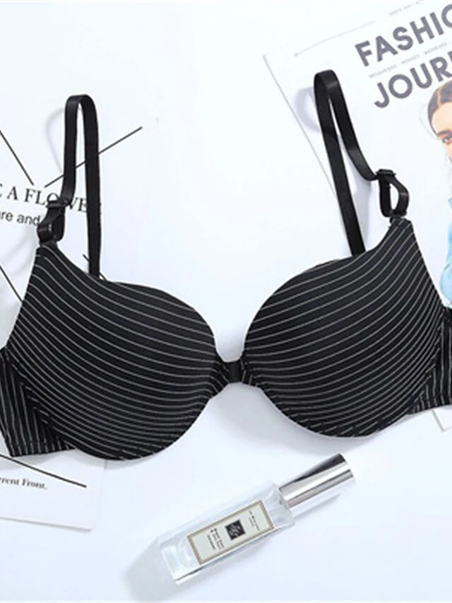 Women's Underwire Bras Double Strap Adjustable 3/4 Cup V Neck Breathable Push Up Stripe Pure Color Hook & Eye Date Casual Daily Cotton 1PC White Black / Bras & Bralettes / 1 PC 17 Women's Underwire Bras Double Strap Adjustable 3/4 Cup V Neck Breathable Push Up Stripe Pure Color Hook & Eye Date Casual Daily Cotton 1PC White Black / Bras & Bralettes / 1 PC - Image 15