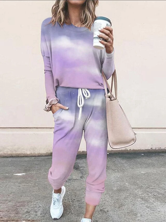 Women's Light Pink Loungewear Sets Sweatsuits Tracksuits Sweatshirt Pullover Simple Casual Comfort Home Daily Cotton Spandex Jersey Crew Neck Long Sleeve Pullover Spring Fall Light Pink White 4 Women's Light Pink Loungewear Sets Sweatsuits Tracksuits Sweatshirt Pullover Simple Casual Comfort Home Daily Cotton Spandex Jersey Crew Neck Long Sleeve Pullover Spring Fall Light Pink White - Image 2