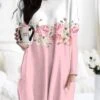Women's Nightgown Flower Fashion Comfort Home Daily Polyester Crew Neck Long Sleeve Pocket Fall Winter Light Pink Yellow -Ladies Pajamas Store zkxowc1693986771574