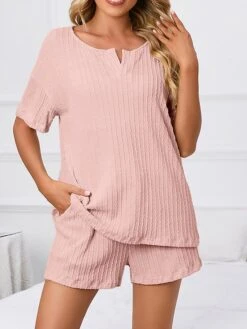 Women's Plus Size Loungewear Sets Pure Color Casual Comfort Soft Home Street Daily Polyester V Wire Short Sleeve T Shirt Tee Shorts Pocket Summer Spring Black Pink 41 Women's Plus Size Loungewear Sets Pure Color Casual Comfort Soft Home Street Daily Polyester V Wire Short Sleeve T Shirt Tee Shorts Pocket Summer Spring Black Pink -Ladies Pajamas Store zlobtk1679463228221