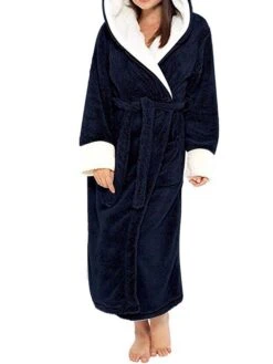 Women's Warm Plush Robes Gown Pure Color Comfort Xmas Home Daily Bed Polyester Breathable Hoodie Long Sleeve Pocket Fall Winter Black Pink -Ladies Pajamas Store zluxvf1692602379753