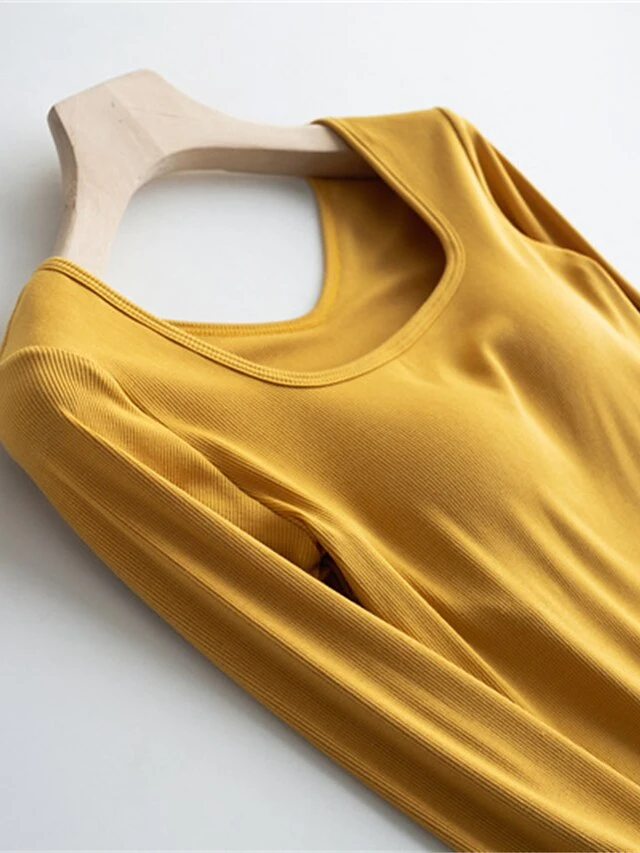 Women's Square Neck Pajama Top With Chest Pads Loungewear Top Pure Color Fashion Casual Comfort Home Street Daily Polyester Breathable Square Neck Long Sleeve Fall Winter Black White Yellow 5 Women's Square Neck Pajama Top With Chest Pads Loungewear Top Pure Color Fashion Casual Comfort Home Street Daily Polyester Breathable Square Neck Long Sleeve Fall Winter Black White Yellow - Image 3