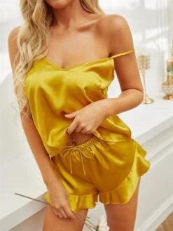 Women's Pajamas Pajama Top And Pant Sets Pure Color Simple Casual Comfort Home Daily Bed Satin Breathable Straps Sleeveless Strap Top Shorts Summer Spring Lotus Pink Black -Ladies Pajamas Store zmswsa1687857788163