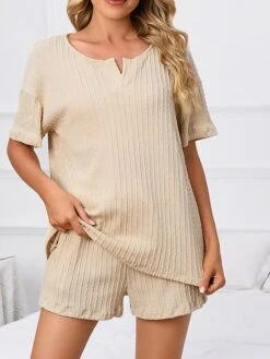 Women's Plus Size Loungewear Sets Pure Color Casual Comfort Soft Home Street Daily Polyester V Wire Short Sleeve T Shirt Tee Shorts Pocket Summer Spring Black Pink