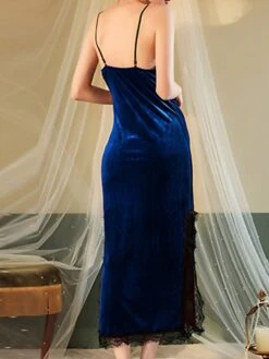 Women's Pajamas Nightgown Nightshirt Dress Pure Color Fashion Hot Comfort Party Xmas Home Christmas Lace Breathable Straps Sleeveless Backless Fall Winter Wine Royal Blue -Ladies Pajamas Store znlyzj1694742391147