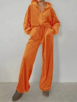 Women's Loungewear Sets Pure Color Fashion Plush Comfort Home Street Daily Coral Fleece Coral Velvet Breathable Hoodie Long Sleeve Pant Pocket Fall Winter Wine Army Green -Ladies Pajamas Store zoelre1696817251000