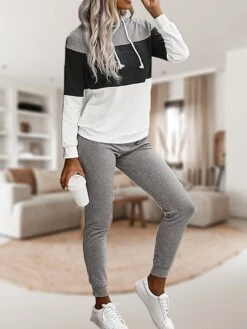 Women's Loungewear Sweatsuit Patchwork Simple Casual Comfort Home Daily Vacation Polyester Breathable Hoodie Long Sleeve Pant Elastic Waist Fall Winter Black Yellow