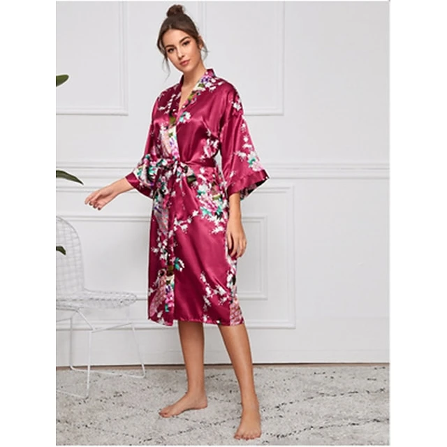 Women's Robes Gown Bathrobes Pure Color Simple Comfort Home Party Wedding Party Spandex Gift Long Sleeve Belt Included Spring Summer Navy Blue 4 Women's Robes Gown Bathrobes Pure Color Simple Comfort Home Party Wedding Party Spandex Gift Long Sleeve Belt Included Spring Summer Navy Blue - Image 2