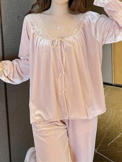Women's Pajamas Sets Pure Color Casual Comfort Soft Home Bed Velvet Breathable Long Sleeve Shirt Pant Button Fall Winter Pink 9 Women's Pajamas Sets Pure Color Casual Comfort Soft Home Bed Velvet Breathable Long Sleeve Shirt Pant Button Fall Winter Pink -Ladies Pajamas Store zpupvt1697161959938