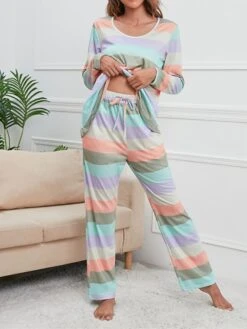 Women's Pajamas Nighty Pjs Sets 2 Pieces Rainbow Stripe Fashion Comfort Soft Home Daily Bed Cotton Breathable V Wire Long Sleeve T Shirt Tee Pant Spring Fall Yellow Blue 24 Women's Pajamas Nighty Pjs Sets 2 Pieces Rainbow Stripe Fashion Comfort Soft Home Daily Bed Cotton Breathable V Wire Long Sleeve T Shirt Tee Pant Spring Fall Yellow Blue -Ladies Pajamas Store zqklog1665214000294