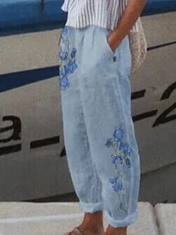 Women's Loungewear Bottom Nighty Flower Simple Comfort Home Street Cotton And Linen Long Pant Elastic Waist Spring Summer Purple Yellow -Ladies Pajamas Store zqsysj1652756103943