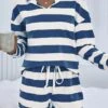 Women's Loungewear Sets Stripe Fashion Comfort Soft Home Daily Bed Polyester Breathable Hoodie Long Sleeve Hoodie Shorts Hoodie Fall Winter Blue Gray -Ladies Pajamas Store zrcxwy1694072388662