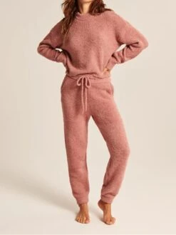 Women's Pajamas Sets Pure Color Warm Fashion Casual Home Daily Bed Polyester Breathable Crew Neck Long Sleeve Pant Fall Winter White Pink -Ladies Pajamas Store zuqfjd1692348320184