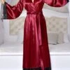 Women's Pajamas Robe Bathrobe Silk Robe Patchwork Fashion Comfort Soft Home Bed Wedding Party Xmas Satin Breathable V Wire Long Sleeve Fall Winter Black Wine -Ladies Pajamas Store zvgaet1694164379058