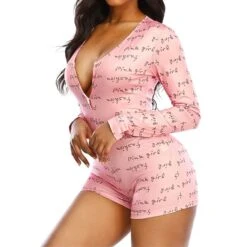Women's Onesie Pajamas Heart Letter Hot Casual Comfort Home Daily BedBreathable V Wire Long Sleeve Button Fall Winter Pink Red -Ladies Pajamas Store zxbezh1694164367303