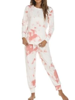 Women's Loungewear Sets Nighty 2 Pieces Tie Dye Comfort Home Daily Polyester Crew Neck Long Sleeve Pant Fall Spring Blue Pink -Ladies Pajamas Store zxoyjq1660039850230