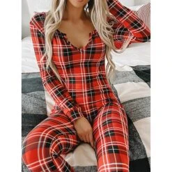 Women's Xmas Onesie Pajama Letter Elk Casual Comfort Soft ChristmasBreathable V Wire Long Sleeve Fall Winter -Ladies Pajamas Store zythkv1695281831683